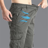Large Pocket Loose Overalls Men's Outdoor Sports Jogging Military Tactical Pants Elastic Waist Pure Cotton Casual Work Pants - Livefree