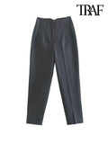 TRAF Women Chic Fashion With Seam Detail Office Wear Pants Vintage High Waist Zipper Fly Female Ankle Trousers Mujer - Livefree