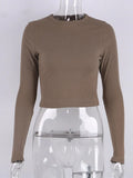 O Neck Long Sleeve Shirt Women Ribbed Sexy Cropped Tops 2024 Spring Black Casual Skinny Slim Basic Woman T Shirts White