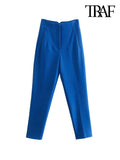 TRAF Women Chic Fashion With Seam Detail Office Wear Pants Vintage High Waist Zipper Fly Female Ankle Trousers Mujer - Livefree
