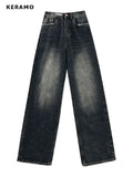 Harajuku Streetwear Retro Fashion Autumn Women High Waist Jeans Loose Wide Leg Straight Loose Denim Trousers Y2K Baggy Pants - Livefree
