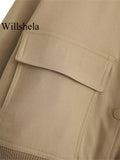 Willshela Women Fashion Solid Bomber Jackets Coat With Pockets V-Neck Single Breasted Long Sleeves Female Chic Lady Outfits - Livefree