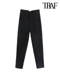 TRAF Women Chic Fashion With Seam Detail Office Wear Pants Vintage High Waist Zipper Fly Female Ankle Trousers Mujer - Livefree