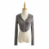 Hooded Sweatshirts Spring/autumn Zipper Cardigan Jacket Ultra-short Ins High Waist Exposed Navel Fishbone Corset To Show Chest - Livefree