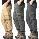 Large Pocket Loose Overalls Men's Outdoor Sports Jogging Military Tactical Pants Elastic Waist Pure Cotton Casual Work Pants - Livefree