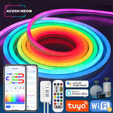 TUYA Neon LED Strip Lights 12-24V 84LEDs/M Silicone Neon Rope Light with Music Sync RGBIC Dreamcolor Chasing Strip Tape for Room - Livefree