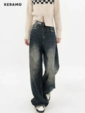 Harajuku Streetwear Retro Fashion Autumn Women High Waist Jeans Loose Wide Leg Straight Loose Denim Trousers Y2K Baggy Pants - Livefree