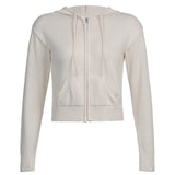 Women’s Full Zip Knit Hoodies Casual Sweaters Solid Color Long Sleeve Drawstring Sweatshirts Cardigan Zip-up Y2K Clothing - Livefree