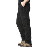 Large Pocket Loose Overalls Men's Outdoor Sports Jogging Military Tactical Pants Elastic Waist Pure Cotton Casual Work Pants - Livefree