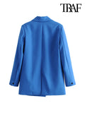 TRAF Women Chic Office Lady Double Breasted Blazer Vintage Coat Fashion Notched Collar Long Sleeve Ladies Outerwear Stylish Tops - Livefree