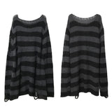 New Punk Gothic Long Unisex Sweater Summer Women Striped Cool Hollow Out Hole Broken Jumper Loose Rock Thin Dark Streetwear Top - Livefree