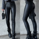 Black High Waist Tight Leather Pants - Livefree