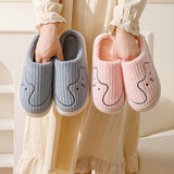 Striped Cat Slippers Indoor Couple Non-slip Floor Bedroom Slipper Winter Warm Plush House Shoes Women Men - Livefree