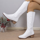 Women's Embroidered Round Head Chunky Heel Boots - Livefree