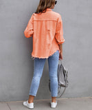 Women's Oversized Frayed Lightweight Denim Jacket Button Down Ripped Distressed Jean Shacket - Livefree