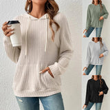 Fashion Drawstring Long-sleeved Hooded Sweatshirt With Pockets Solid Sunken Stripe Hoodie Knitwear Womens Clothing - Livefree
