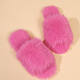 Fashion Open-toed Plush Slippers Winter Warm Indoor Bedroom Floor Soft Fluffy Slipper For Couple Solid Color House Shoes Women - Livefree