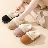 Fashion Warm Cotton Slippers For Women Leisure Thick Bottom Non-slip Plus-velvet House Shoes Winter Bedroom Floor Suede Slipper - Livefree