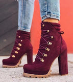 Heeled Boots For Women Round Toe Lace UP High Heels Boots Mid Calf Shoes - Livefree