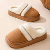 Fashion Warm Cotton Slippers For Women Leisure Thick Bottom Non-slip Plus-velvet House Shoes Winter Bedroom Floor Suede Slipper - Livefree
