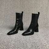 Square Head Boots With Chunky Heels Women - Livefree
