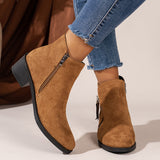 Women's Suede Rubber Cloth Fashion Boots Chunky Heel Booties - Livefree