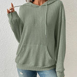 Fashion Drawstring Long-sleeved Hooded Sweatshirt With Pockets Solid Sunken Stripe Hoodie Knitwear Womens Clothing - Livefree
