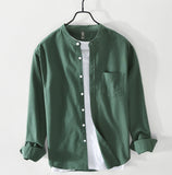 Fashion Stand-Up Collar Solid Color Simple Youth Long-Sleeved Cotton Shirt - Livefree