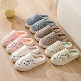 Striped Cat Slippers Indoor Couple Non-slip Floor Bedroom Slipper Winter Warm Plush House Shoes Women Men - Livefree