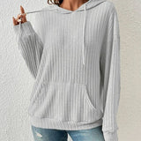 Fashion Drawstring Long-sleeved Hooded Sweatshirt With Pockets Solid Sunken Stripe Hoodie Knitwear Womens Clothing - Livefree