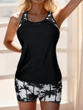 Black And White Round Neck Boxers Printed Swimsuit - Livefree