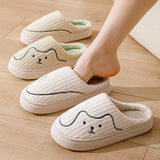 Striped Cat Slippers Indoor Couple Non-slip Floor Bedroom Slipper Winter Warm Plush House Shoes Women Men - Livefree