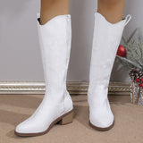 Women's Embroidered Round Head Chunky Heel Boots - Livefree