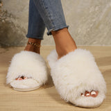 Fashion Open-toed Plush Slippers Winter Warm Indoor Bedroom Floor Soft Fluffy Slipper For Couple Solid Color House Shoes Women - Livefree