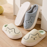 Striped Cat Slippers Indoor Couple Non-slip Floor Bedroom Slipper Winter Warm Plush House Shoes Women Men - Livefree