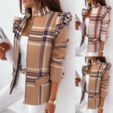 Check Leopard Print Zip Ruffle Shoulder Jacket - Livefree