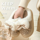 Female Non-slip Plus Velvet Platform Bow Cotton Slippers - Livefree