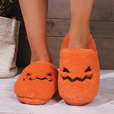Cute Halloween Pumpkin Slippers Winter Warm Plush Bedroom Floor Home Slippers Casual Slip On Comfortable Cozy Indoor House Shoes - Livefree