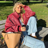 Loose Fashion Lapel Zip-up Jacket Cool Long Sleeve Zipper Closure Moto Biker Leather Jacket Womens Clothing - Livefree