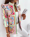 Check Leopard Print Zip Ruffle Shoulder Jacket - Livefree