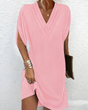 V-neck Pleated Batwing Sleeve Dress - Livefree