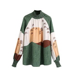 Summer Women Loose Shirt Traf Shirring Trim Scenery Print Raglan Sleeve Casual Blouses Female Chic Oversized Tops - Livefree