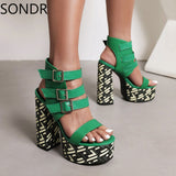 Womens Platform Peep Toe Belt Buckle Sandals Cut Out Super 15CM High Heel Shoes Summer Sexy Gladiator Punk Plus New - Livefree
