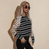 Women's Autumn And Winter Long Sleeve Striped T-Shirt Round Neck Loose Short Top - Livefree