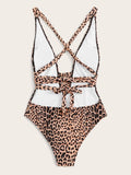 Leopard Criss Cross One Piece Swimsuit - shop.livefree.co.uk
