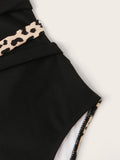 Contrast Leopard Self Tie One Piece Swimsuit - shop.livefree.co.uk