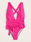 Open Back Self Tie One Piece Swimsuit - shop.livefree.co.uk