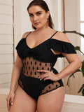 Plus Polka Dot Contrast Mesh One Piece Swimsuit - shop.livefree.co.uk