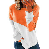 Women's New Color Matching Long Sleeved Round Neck Contrast Color Loose Sweater T-Shirt Top For Girl - Livefree
