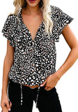 Women's Spring/Summer New Casual Printed V-Neck Short Sleeve Shirt Loose Top - Livefree